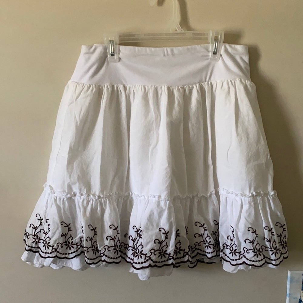 White with brown floral pattern skirt